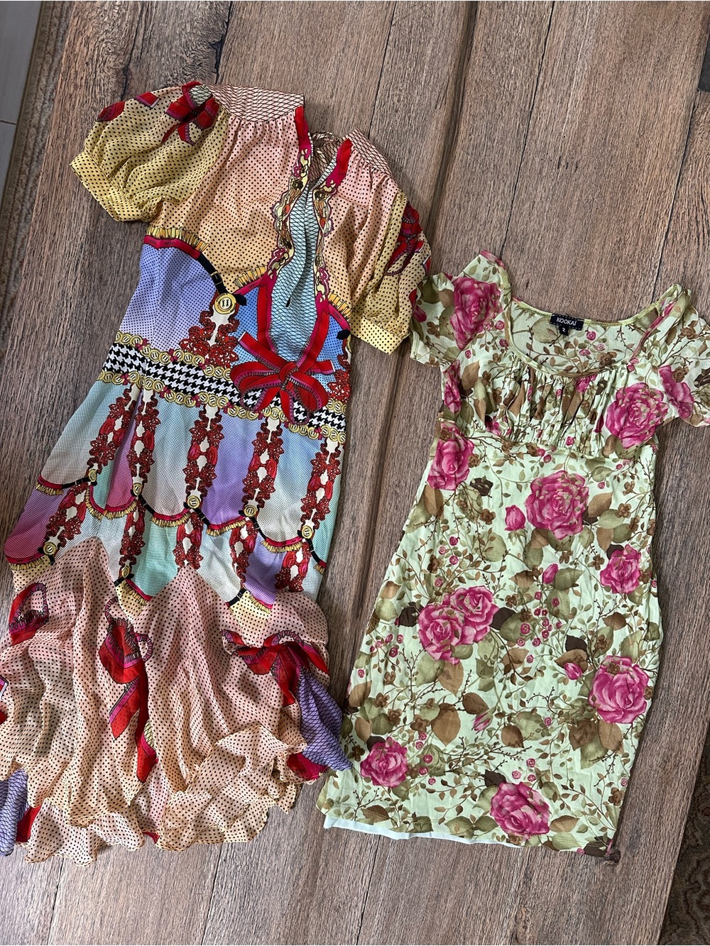 Vintage KOOKAÏ Floral Mesh Bodycon Mini Dress Size 2 French Y2K Milkmaid